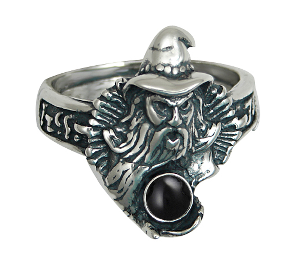 Sterling Silver Wizard Ring With Black Onyx Size 8